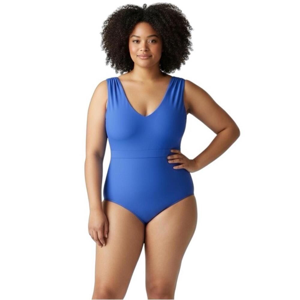 Summersalt The Ruched Backflip One-Piece Swimsuit Blue Hydrangea Plus Size 22